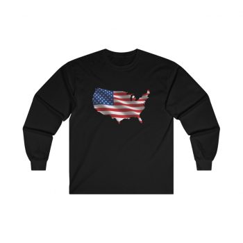 Adult Ultra Cotton Long Sleeve Tee - USA Flag Map of United States