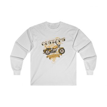 Adult Ultra Cotton Long Sleeve Tee - Vintage Motorcycle American Customs Powered