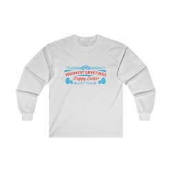 Adult Ultra Cotton Long Sleeve Tee - Warmest Greetings Happy Easter - Red Blue