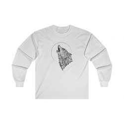 Adult Ultra Cotton Long Sleeve Tee - Wolf Howling at the Moon Drawing