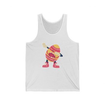 Adult Unisex Jersey Tank Shirt Top - Dancing Dabbing Easter Egg Pink Orange