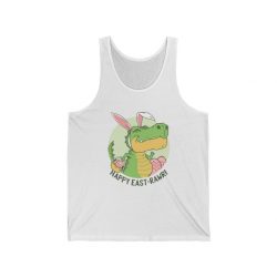 Adult Unisex Jersey Tank Shirt Top - Dinosaur Easter Bunner - T-Rex Tyrannosaurus with Bunny Ears