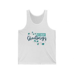 Adult Unisex Jersey Tank Shirt Top - Easter Greetings - Blue Turquoise Teal