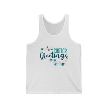 Adult Unisex Jersey Tank Shirt Top - Easter Greetings - Blue Turquoise Teal