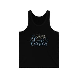 Adult Unisex Jersey Tank Shirt Top - Happy Easter - Black Blue White