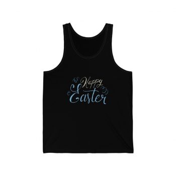 Adult Unisex Jersey Tank Shirt Top - Happy Easter - Black Blue White