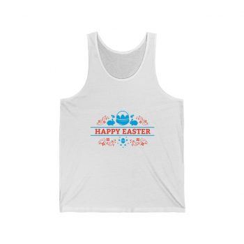 Adult Unisex Jersey Tank Shirt Top - Happy Easter - Easter Basket Bunny Red Blue