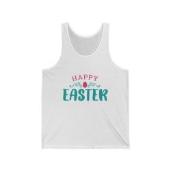 Adult Unisex Jersey Tank Shirt Top - Happy Easter Pink Blue Easter Egg