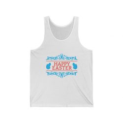 Adult Unisex Jersey Tank Shirt Top - Happy Easter - Red Blue