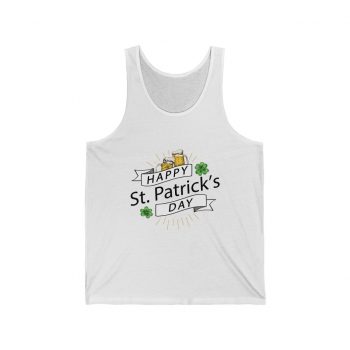 Adult Unisex Jersey Tank Shirt Top - Happy St Patrick's Day Shamrock Beer