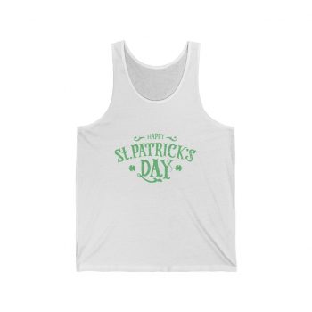 Adult Unisex Jersey Tank Shirt Top - Happy St Patricks Day Green Lettering