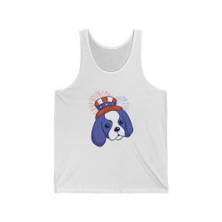 Adult Unisex Jersey Tank Shirt Top - Ragnar Dog American Puppy 4th July Hat