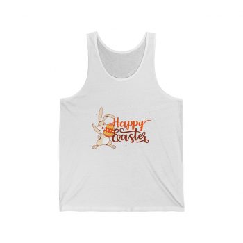 Adult Unisex Jersey Tank Shirt Top Several Colors - Happy Easter - Bunny Holding an Easter Egg