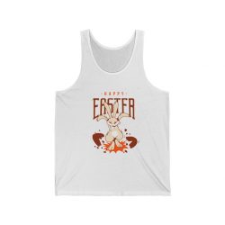 Adult Unisex Jersey Tank Shirt Top Several Colors - Happy Easter - Bunny Jumping on Eggs