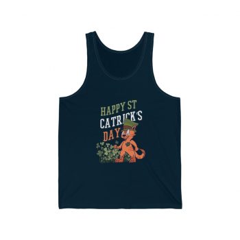 Adult Unisex Jersey Tank Shirt Top Several Colors - Happy St Catrick's Day Cat Clover