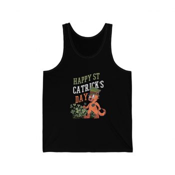 Adult Unisex Jersey Tank Shirt Top Several Colors - Happy St Catrick's Day Cat Clover