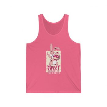 Adult Unisex Jersey Tank Shirt Top Several Colors - Sweet Happiness - Easter Bunny with Easter Egg