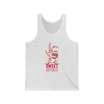 Adult Unisex Jersey Tank Shirt Top Several Colors - Sweet Happiness - Easter Bunny with Easter Egg