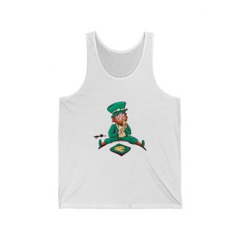 Adult Unisex Jersey Tank Shirt Top - St Patrick's Day Leprechaun Eating Pizza