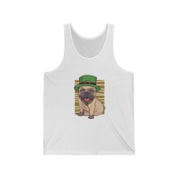 Adult Unisex Jersey Tank Shirt Top - St Patricks Pug Dog Clover