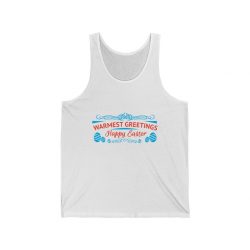 Adult Unisex Jersey Tank Shirt Top - Warmest Greetings Happy Easter - Red Blue