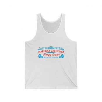 Adult Unisex Jersey Tank Shirt Top - Warmest Greetings Happy Easter - Red Blue