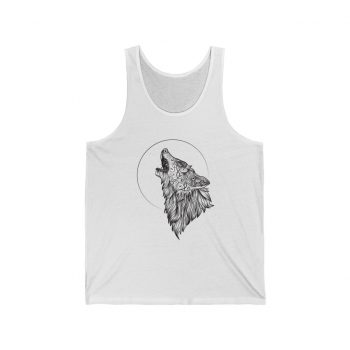 Adult Unisex Jersey Tank Shirt Top - Wolf Howling at the Moon Drawing