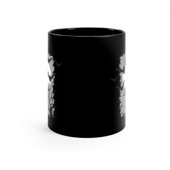 Black Coffee Mug - Bats Moon Trees Night