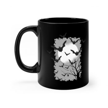 Black Coffee Mug - Bats Moon Trees Night