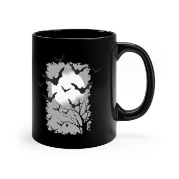 Black Coffee Mug - Bats Moon Trees Night