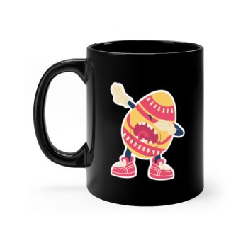 Black Coffee Mug - Dancing Dabbing Easter Egg Pink Orange