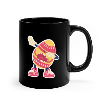 Black Coffee Mug - Dancing Dabbing Easter Egg Pink Orange