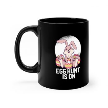 Black Coffee Mug - Easter Egg Hunt Cute Easter Bunny