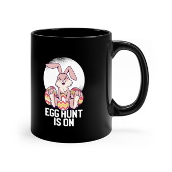 Black Coffee Mug - Easter Egg Hunt Cute Easter Bunny