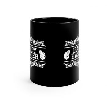 Black Coffee Mug - Happy Easter Eggs White