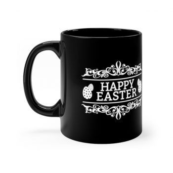 Black Coffee Mug - Happy Easter Eggs White