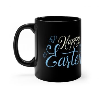 Black Coffee Mug - Happy Easter Script Beige Blue