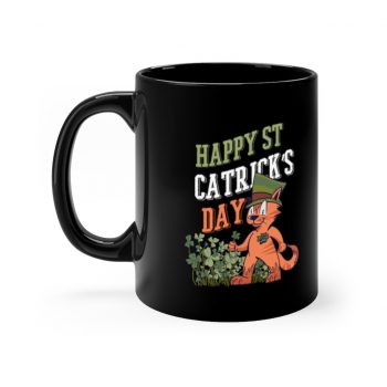 Black Coffee Mug - Happy St Catrick's Day Cat Clover