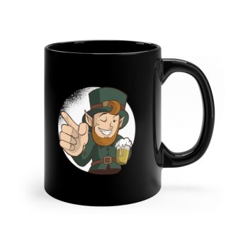 Black Coffee Mug - Leprechaun Wink Winking Beer St Patricks