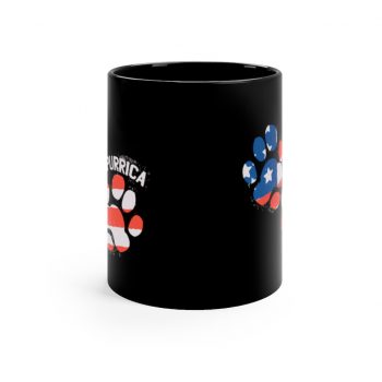 Black Coffee Mug - Purrica Cat Footprint USA America Flag