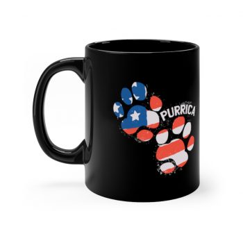 Black Coffee Mug - Purrica Cat Footprint USA America Flag