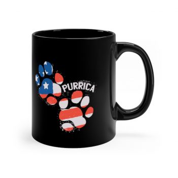 Black Coffee Mug - Purrica Cat Footprint USA America Flag