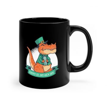 Black Coffee Mug - St Patrick Day T Rex Dinosaur