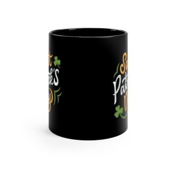 Black Coffee Mug - St Patricks Day Shamrocks Clovers Orange Green