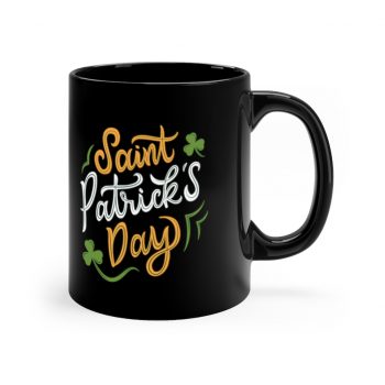 Black Coffee Mug - St Patricks Day Shamrocks Clovers Orange Green