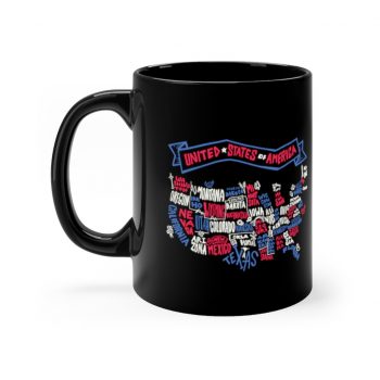 Black Coffee Mug - United States of America Text Map