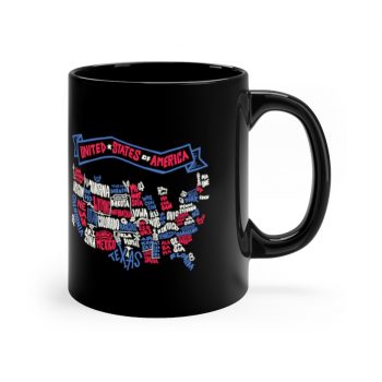 Black Coffee Mug - United States of America Text Map