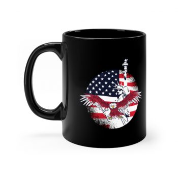 Black Coffee Mug - USA Flag American Eagle Statue of Liberty