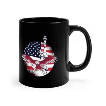 Black Coffee Mug - USA Flag American Eagle Statue of Liberty