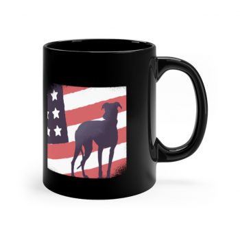 Black Coffee Mug - USA Flag Dog